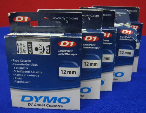 DYMO 45013 LABELING TAPE 1/2&#034; X 23&#039; (12MM X 7M) BLACK PRINT ON WHITE TAPE