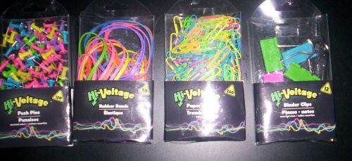 NEON COLORS-Push Pins/Paper Clips/Binder Clips/Rubber Bands~TOTAL OF 4 ITEMS
