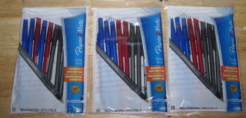 3 Pkg. Paper Mate Pens, 5 Black, 3 Blue, 2 Red Per Package - New!