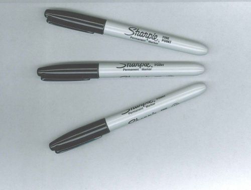 Lot of 3 Black Sharpie Fine Point Felt Tip Markers - Permanent Ink