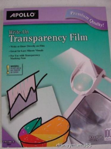 APOLLO VW0100C-B PREMIUM WRITE ON TRANSPARENCY FILM 8 1/2 X 11&#034; 100/SHEETS