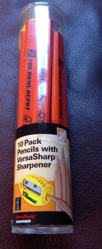 NEW - HOME DEPOT 10 - PACK CARPENTRY PENCILS WITH VERSASHARP/MULTI USE SHARPENER