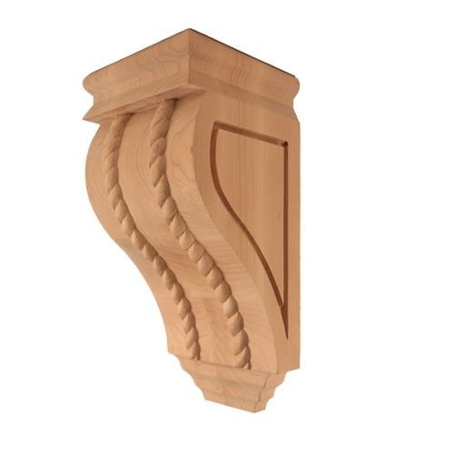 Alder- Small Rope Wood Corbel-  4-5/8&#034; x 4-5/8&#034; x 10&#034;