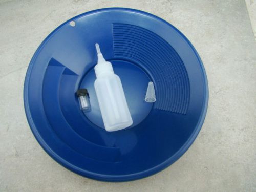 10&#034; Blue Gold Pan - Panning Kit , Bottle Snuffer, &amp; Vial - Mining Prospecting