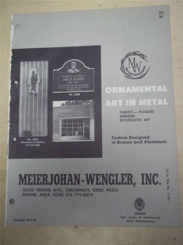 Vtg Meierjohan-Wengler Inc Catalog~Ornamental Art in Metal~Ecclesiastic Art~1965