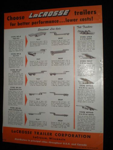 LaCROSSE trailer brochure 1955  one sheet double sided; desription of all models