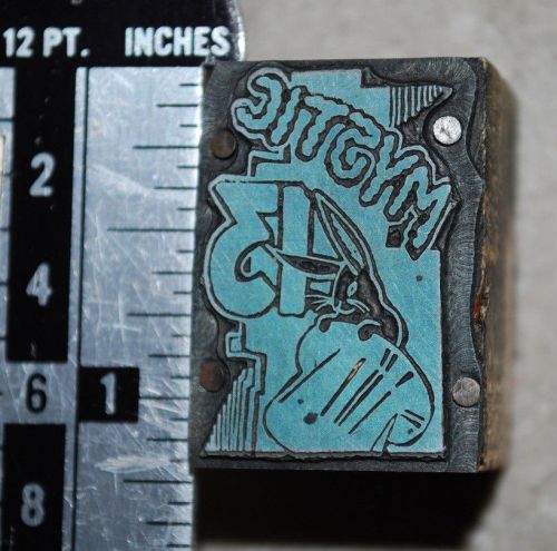 Vintage Letterpress Printer&#039;s Block &#034;Mystic 13 Rabbit and a top hat&#034;