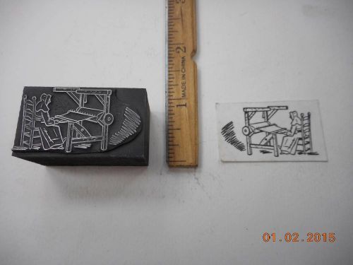 Printing Letterpress Printers Block, Quaker Woman working at Loom