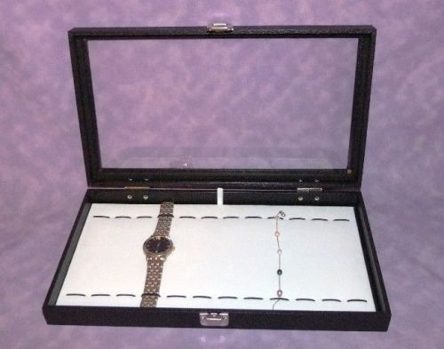 GLASS TOP JEWELRY DISPLAY WITH BRACELET/WATCH PAD WHITE