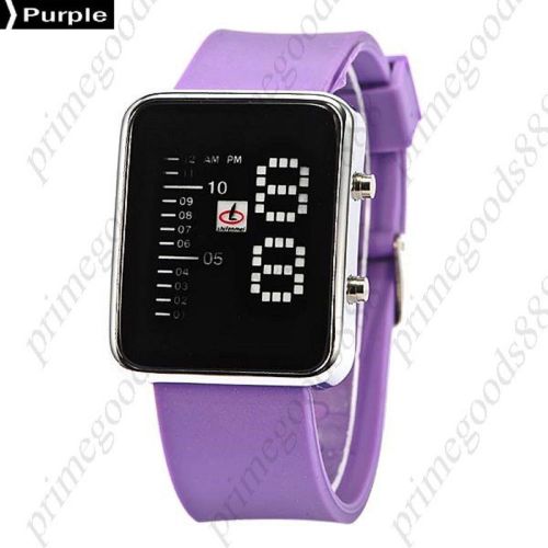 Unisex digital square dial blue led wrist wristwatch silicon band in purple for sale