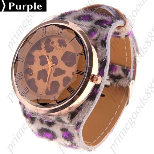 Leopard pu leather quartz wrist wristwatch free shipping women&#039;s purple fuzzy for sale
