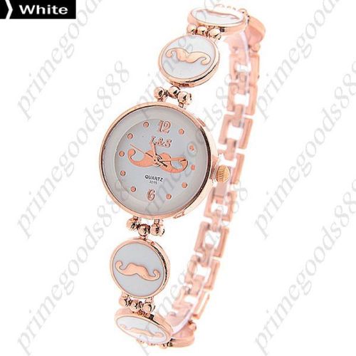 Round mustache beard hair lady ladies analog quartz wristwatch women&#039;s white for sale