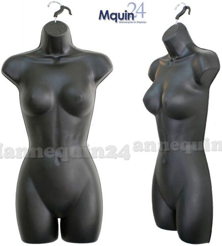 1 female dress mannequin body form (hard plastic / black) with hook for hanging for sale