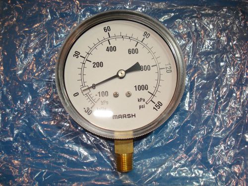 March Bellofram J8018 Pressure Gauge 3.5&#034; STD NPT 1/4 30&#034; HG X 150 PSI &amp; KPA