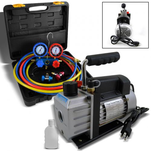 Combo 4CFM 1/3HP Air Vacuum Pump HVAC + AC Refrigeration Kit A/C Manifold Gauge