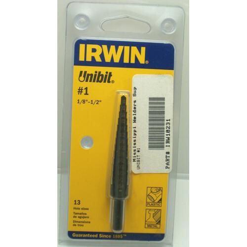 Irwin 10231 1 13 Hole Sizes (1/8&#034;-1/2&#034;), 1/32&#034; Increments.