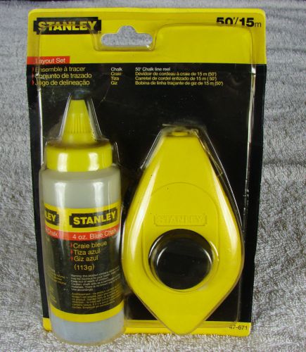 New Stanley 50&#039; Chalk Line Reel &amp; 4oz. Blue Chalk. Plus Bonus Bottle Blue Chalk