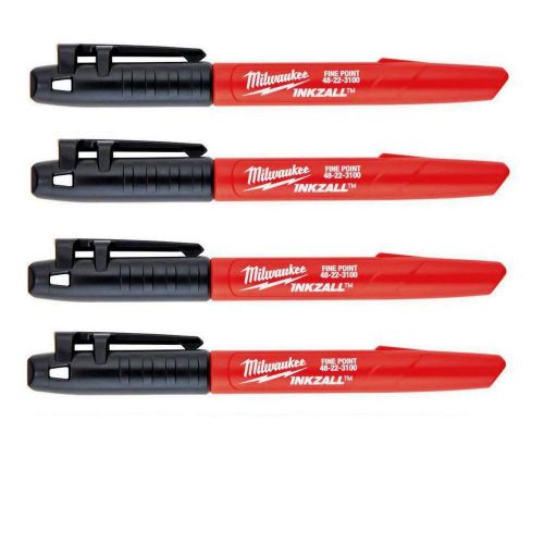 Milwaukee 48-22-3104 Inkzall Point Marker, Fine, Black, 4-Pack