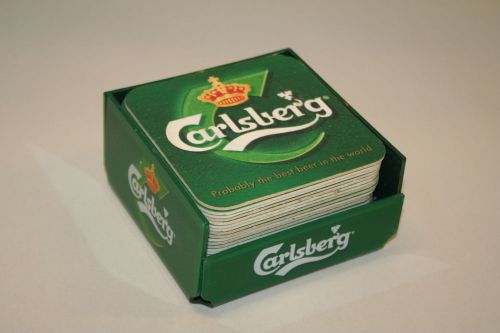 CARLSBERG Beer Coaster Set Lot Plastic Tray Holder 27 Coasters Bar Pub Man cave