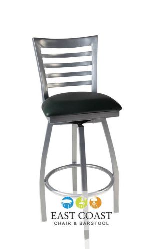 New Gladiator Silver Full Ladder Back Metal Swivel Bar Stool w/ Green Vinyl Seat