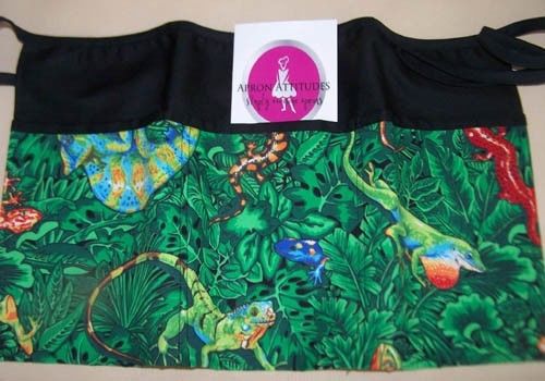 Three Pocket Waist Apron,Lizards,gheckos print apron ,holds cell phones,tools