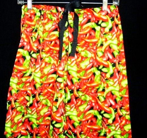 Chef Pants Chili Pepper Print Black Drawstring 4XL Relaxed Fit Straight Leg New