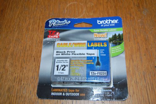 Brother Tze-FX231 Black on White Label Flexible tape 1/2&#034; Genuine