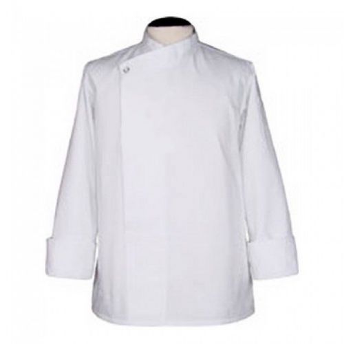 New white one button tunic chef coat, size l unisex pullover for sale