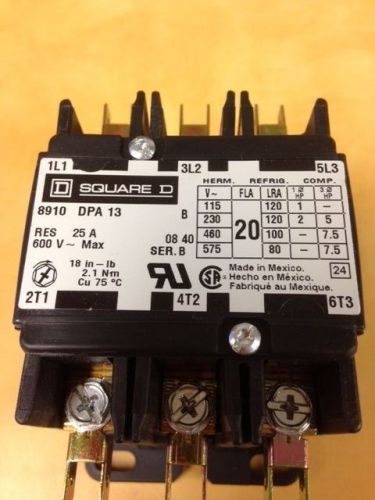 SQUARE D Contactor 8910DPA13V09  3 POLE  20 FLA