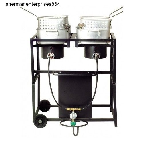 Outdoor,Deep,Fryer,Aluminum,Propane,Gas,Turkey,Cooker,Stainless,Steel,Fish,Dual