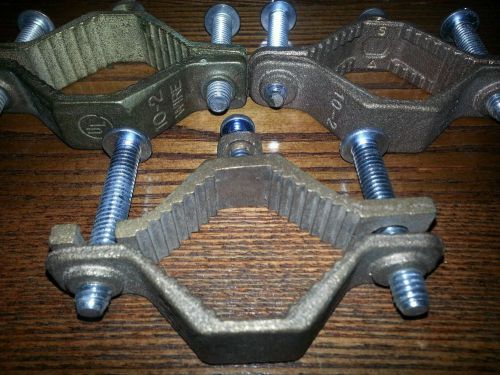 Lot of 3/brass/bronze/grounding pipe clamps/saddle brackets/ 1 1/4&#034;-2&#034; /10-2 for sale