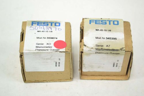 LOT 2 FESTO MA-40-16-1/8 MA-40-10 220/140PSI MANOMETER PRESSURE GAUGE B365297