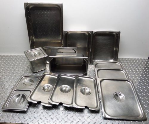 15 PIECE STAINLESS STEEL FOOD GRADE CATERING RESTAURANT HEATED WELL TRAYS LIDS
