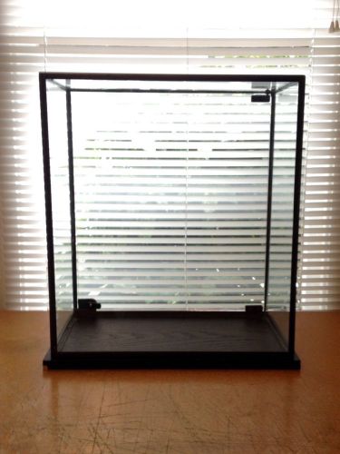 Glass Home Retail Display Case Cabinet Metal Frame Black Wood Base with Lock