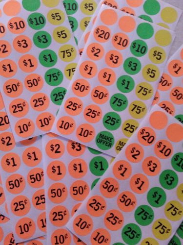 840 Neon Round Price Stickers~ Yard/Garage Rummage Sale Flea Market Some Blank