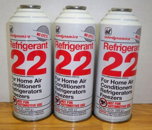 NEW Interdynamics R-22 HOME REFRIGERANT, (3) 15 OZ. CANS Lot RC-22