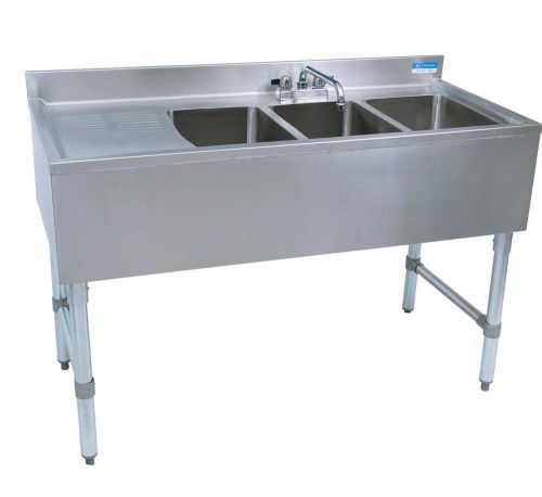 BK RESOURCES (3) COMPARTMENT 48&#034; WIDE UNDERBAR SINK WITH LEFT DRAINBOARD - BKUBS