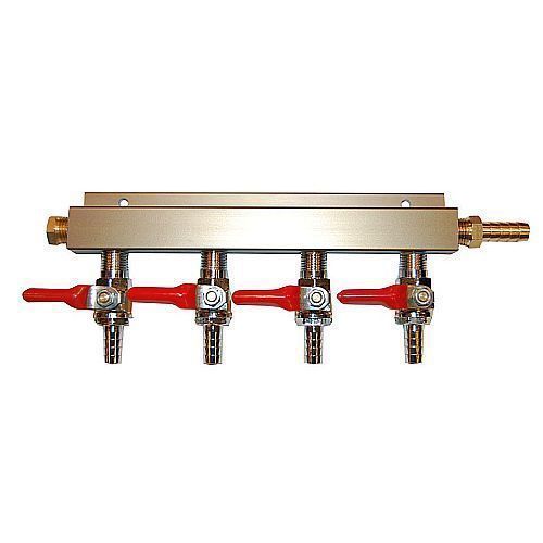 4 Way CO2 Distribution Block Manifold with 1/4&#034; Barbs - Draft Beer Dispense Keg