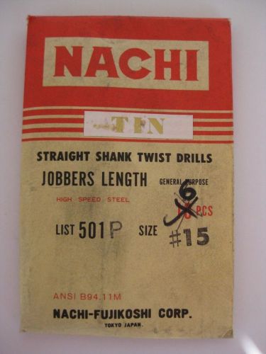 6 NEW NACHI #15 (0.1800&#034;) 501P TWIST DRILL BIT HSS TiN COATED JOBBER LENGTH GP