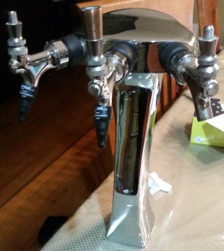 DRAFT BEER POLISHED CHROME TOWER-3 TAP FAUCET-KEGERATOR HOME BAR PUB 3 LINE