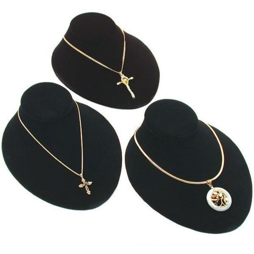 3Pc Black Velvet Jewelry Display Bust Chain Necklace 8&#034;