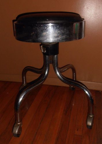 E. F. Brewer Company Hospital &amp; Surgical Adjustable Stool Black Vinyl &amp; Chrome