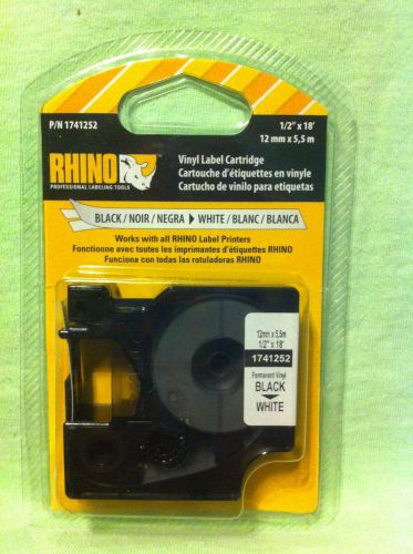 RHINO P/N 1741252 Vinyl Label Cartridge 1/2&#034; X 18&#034; Black&gt;White