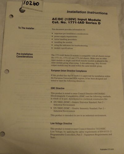 Allen Bradley AC/DC  1771-IAD D  INSTALLATION MANUAL