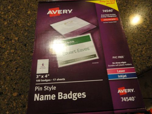 AVERY PIN STYLE 3 X4&#034; WHITE BADGE HOLDER KIT W/LASER INKJET INSERT TOP LOAD NEW