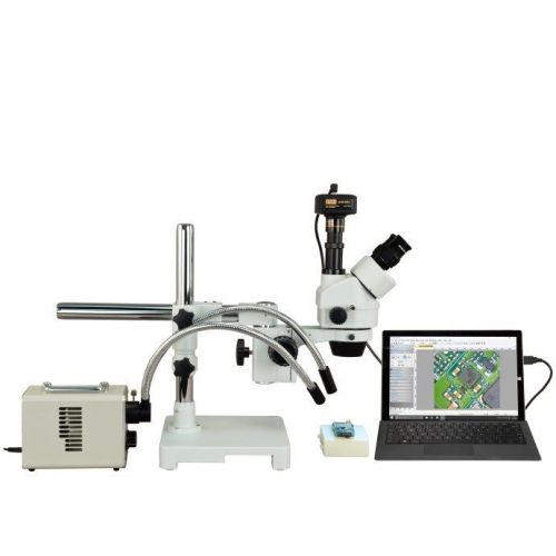 OMAX 2.1X-225X 14MP Digital Zoom Boom Stereo Microscope+30W LED Fiberoptic Light