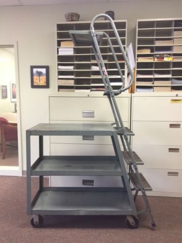 Stock picking ladder truck cart 78 1/4 in. h 3 shelf 4 step w platform spring for sale