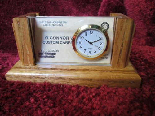 Business card holder-solid wood of oak, cherry, walnut, clock insert, versatile