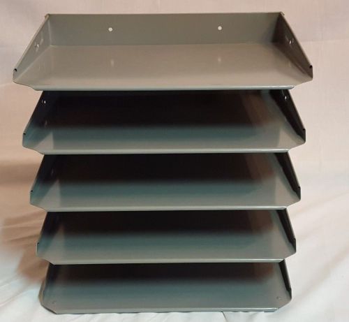 VINTAGE MID CENTURY METAL INDUSTRIAL 5 TIER OFFICE PAPER FILE TRAY DESK ORGANIZE