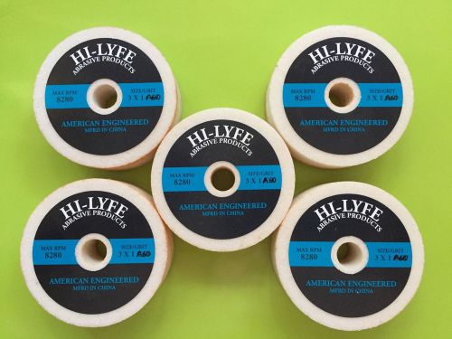 HI LYFE Abrasives Grinding Wheels, 3&#034; x 1&#034; x 1/2&#034; A60 Aluminum Oxcide 5-Wheels